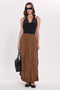 Women's Comfortable Cut, Elastic Waist, Midi Length Brown Pleated Skirt - 5