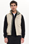 Men's Relax Fit Comfortable Cut Stand Collar Hidden Zipper Covered and Snap Fastener Double Pocket Inflatable Beige Vest - 4