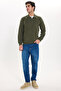 Men's Regular Fit Classic Cut Thessaloniki Fabric Khaki Polo Collar Sweatshirt - 5