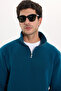 Unisex Relax Fit Comfortable Cut Cotton Inside Fleece Half Zipper Indigo Di Mock Neck Weatshirt - 7