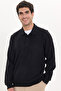 Men's Regular Fit Classic Cut Thessaloniki Fabric Black Polo Collar Sweatshirt