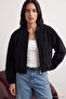 Siyah Oversize Kaşe Bomber Ceket Mont TWOAW25MO00053 - 3