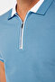 Men's Slim Fit Slim Fit 100% Cotton Flat Pike Zippered Blue Polo Collar T-shirt - 3