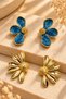 2-Piece Steel Yellow Color Round Earrings with Non-Fading Enamel and Flower Detail