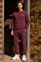 Men's relaxed fit 3-thread cotton soft-textured fleece-lined crew neck burgundy tracksuit set - 3