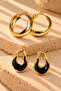 Women's Gold Color 2-Piece Earring Set Loop Hoop and Black Enamel Asymmetric Earrings