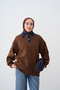 Women's Collar Denim Detail Sweatshirt Brown - 4