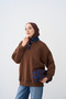 Women's Collar Denim Detail Sweatshirt Brown - 6