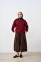 Women's Collar Denim Detail Sweatshirt Burgundy