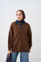 Women's Collar Denim Detail Sweatshirt Brown - 8