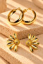 Women's Gold Color 2-Piece Earring Set Loop Hoop and Flower Earrings