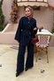 Women's Button Detail Trouser Suit Navy Blue