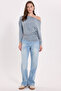 Women's Regular Fit Classic Cut Boat Neck Long Sleeve Striped Lycra Blue Viscose Blouse - 2