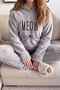 Light Gray - Meow Patterned Full Plush Pajama Set - 3