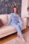 Baby Blue Meow Patterned Full Plush Pajamas - 3