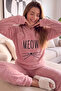 Women's Pink Meow Patterned Full Plush Pajama Set