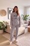 Light Gray - Meow Patterned Full Plush Pajama Set - 5