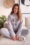 Light Gray - Meow Patterned Full Plush Pajama Set - 2