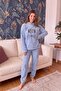 Baby Blue Meow Patterned Full Plush Pajamas - 5