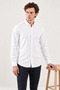 White Slimfit Cotton Oxfort Lycra Collar Buttoned Long Sleeve Men's Shirt G490