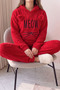 Red Meow Patterned Full Plush Pajama Set - 5