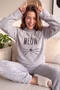 Light Gray - Meow Patterned Full Plush Pajama Set