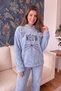 Baby Blue Meow Patterned Full Plush Pajamas - 4