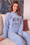 Baby Blue Meow Patterned Full Plush Pajamas