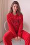Red Meow Patterned Full Plush Pajama Set - 4