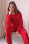 Red Meow Patterned Full Plush Pajama Set - 3