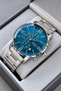 Men's Wristwatch Silver Color Steel Band Petrol Blue Dial Trend Watch with Gift Box.Hme2065C4 - 2