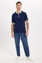 Men's Slim Fit Slim Fit 100% Cotton Plain Pique Zippered Navy Blue Polo Collar T-Shirt - 3
