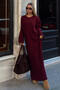 Claret Red Crew Neck Hair Braided Women's Knitwear Midi Dress