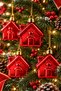 Set of 6 6 cm Christmas Pine Tree Ornaments with House Figures - 2