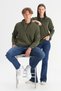 Mens Khaki Anti-Pilling Standard Fit Mock Neck Cold-Resistant Fleece Sweatshirt - 7