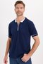 Men's Slim Fit Slim Fit 100% Cotton Plain Pique Zippered Navy Blue Polo Collar T-Shirt