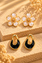 Women's Yellow Color 2-Piece Earring Set with Enamel Flower and Black Asymmetric Enamel Earrings