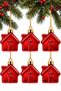 Set of 6 6 cm Christmas Pine Tree Ornaments with House Figures