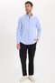 Men's Slim Fit Slim Cut Long Sleeve Cotton Easy-Iron Blue Button-Down Collar Shirt - 2