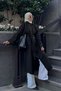 Women's Shirt Collar Trench Coat with Snap Buttons and Zipper Detail, Black