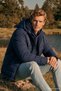 Men's Navy Blue Padded Standard Fit Regular Cut Stand Collar Hooded Side Pocket Jacket Coat