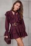 Burgundy Ruffle Detail Boho Short / Mini Woven Dress TWOAW26EL00309 - 2