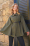 Women's Khaki Belt Detailed Cashmere Cape Coat Alc-X14529 - 5