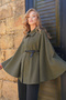 Women's Khaki Belt Detailed Cashmere Cape Coat Alc-X14529 - 3