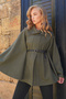 Women's Khaki Belt Detailed Cashmere Cape Coat Alc-X14529 - 4