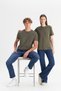 Men's/Unisex Khaki 100% Cotton Slim Fit Narrow Cut Crew Neck Basic T-Shirt - 2