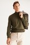 Men's Khaki Non-Pilling Standard Fit Normal Cut Half Turtleneck Knitwear Sweater - 2