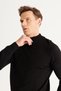 Men's Black Non-Pilling Anti-pilling Standard Fit Half Turtleneck Knitwear Sweater - 8