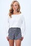 Women's White Boat Neck Blouse with Cuffs Alc-X14393 - 5
