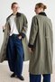Khaki Oversize Velvet Collared Plaid Lined Long Trench Coat Twoaw27Tr00033
